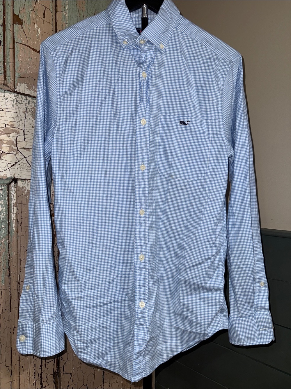Vineyard Vines Men’s XS Blue Gingham Button Down Shirt Whale Logo